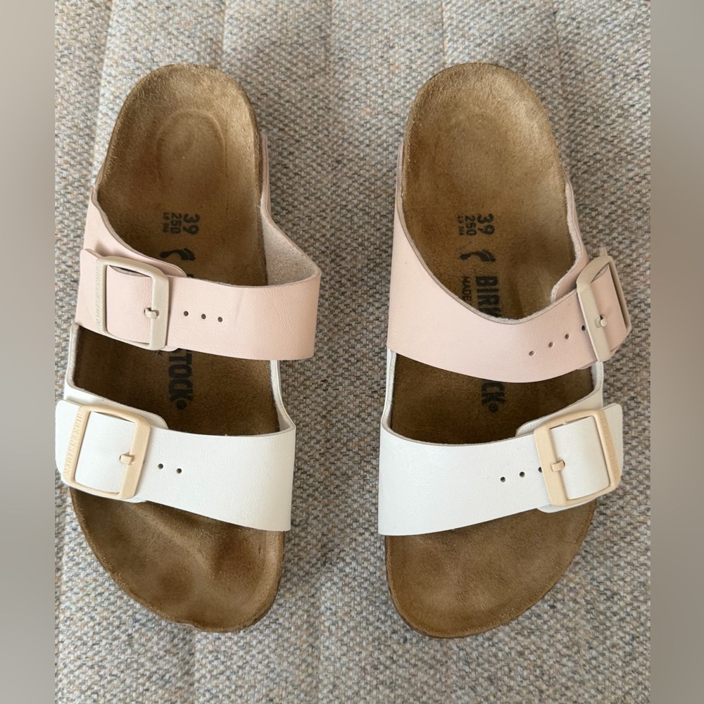 BIRKENSTOCK Two-Tone Blush & White Arizona Double Strap Sandal, sz 39 / 8.5 US - Picture 3 of 13